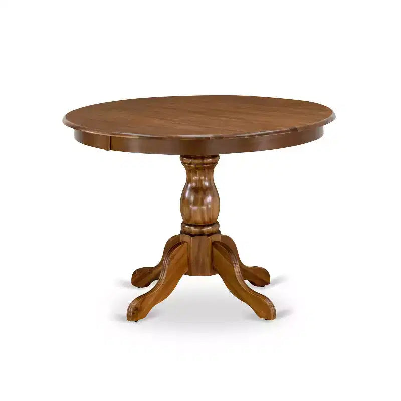 HomeStock 5-Piece Round Antique Walnut Finish Solid Wood Top Dining Table with 4 Upholstered Chairs with Slat Back