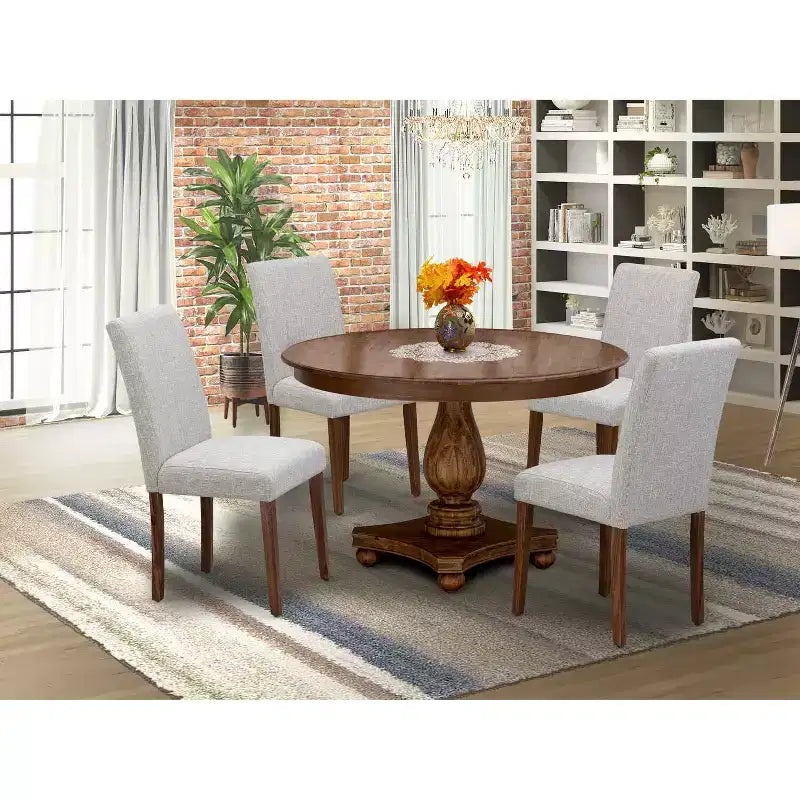 HomeStock 5-Piece Natural Oak Finish Solid Wood Top Dining Table with 4 Parson Chair