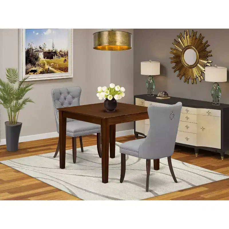 HomeStock 3-Pc Mahogany Finish Square Solid Wood Top Dining Table Set