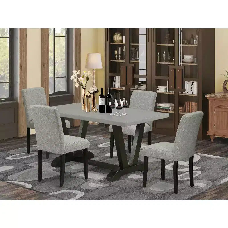HomeStock 5-Pc Rectangle Natural Oak Finish Solid Wood Top Dining table with 4 Chairs