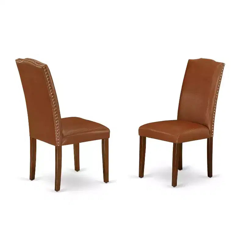 Dinette Set 5Pc Rectangle Table w/ Leaf & 4 Parsons Chairs - Brown Faux Leather