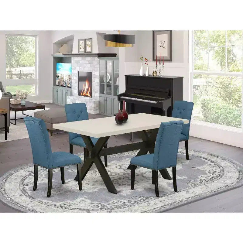 5-Piece Natural Oak Finish Solid Wood Top Dining table with 4 Chairs with
