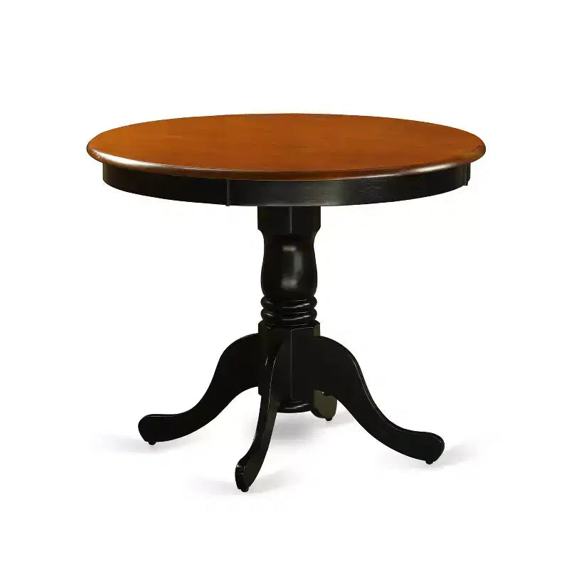 3-Piece Round Black Finish Solid Wood Top Dining Table with 2-Chairs with