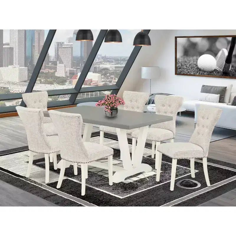 HomeStock 7-Piece Rectangle Natural Oak Finish Solid Wood Top Dining Table with 6-Parson Chairs