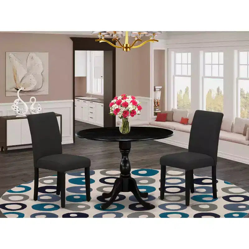 3-Piece Wirebrushed Black Solid Wood Top - Dining Room Set (Seats-4)