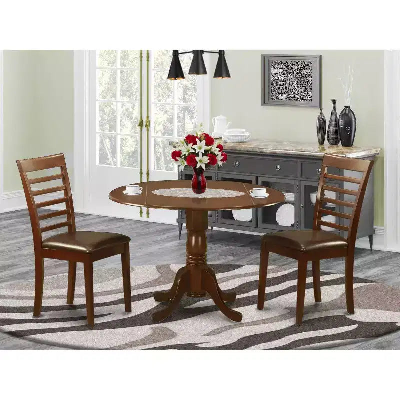 Dinette Set 5 Piece Round Table & Chairs - Kitchen Dining Room Set Mahogany Finish