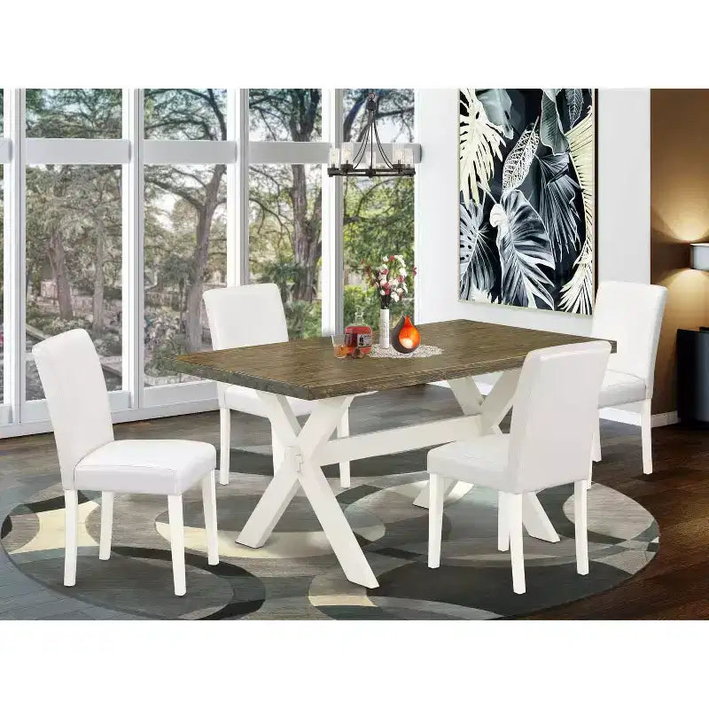 HomeStock 5-Pc Natural Oak Finish Solid Wood Top Dining table with 4 Chairs