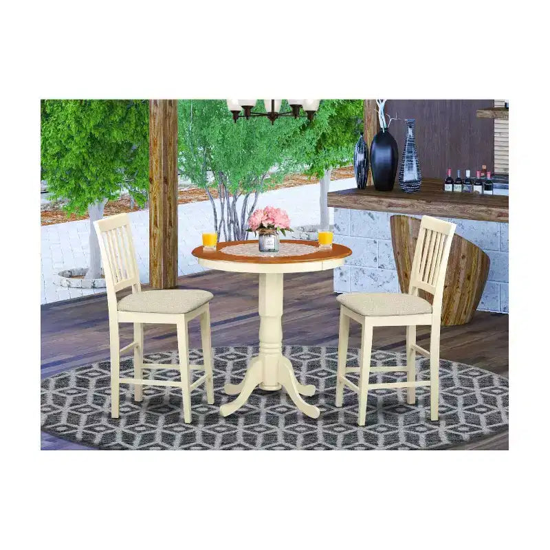 Counter Height Dining Set - 5 Piece Table & Chairs - Modern Bohemian Style - Round Table & Elegant Design