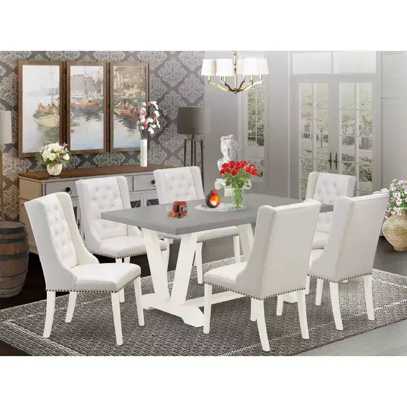 HomeStock 7-Piece Natural Oak Finish Solid Wood Top Dining Table with 6-Chairs