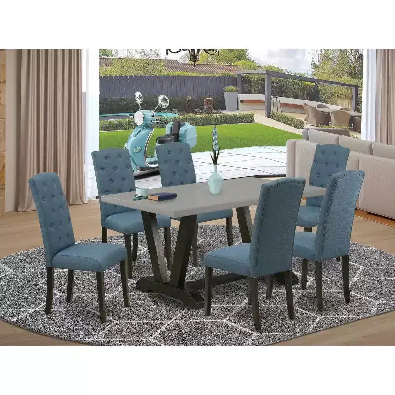 HomeStock 7-Piece Rectangle Natural Oak Finish Solid Wood Top Dining Table with 6-Chairs