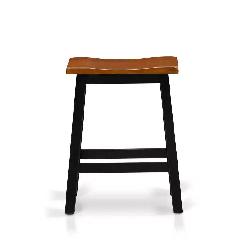 HomeStock 4-Piece Solid Wood Top Black & Cherry Finish Dining Table Set - a Dining Room Table, 2 Stools with a Bench