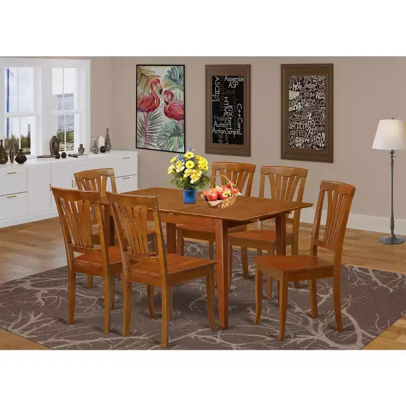 Dinette Set with Chairs - Kitchen Table Set, Small Dining Table with Leaf, Saddle Brown Finish