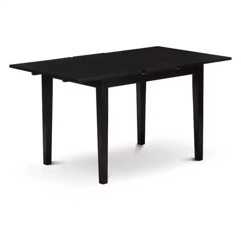 HomeStock 5-Pc Black Solid Wood Top-Rectangular Button Tufted Upholstered Dining Room Set with Butterfly Leaf-Seats 4