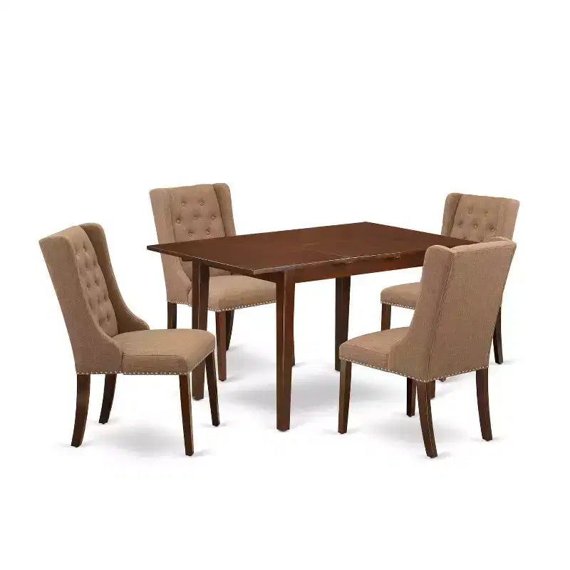 5-Piece Mahogany Finish Solid Wood Top Button Tufted Dining Room Set (Seats-4)