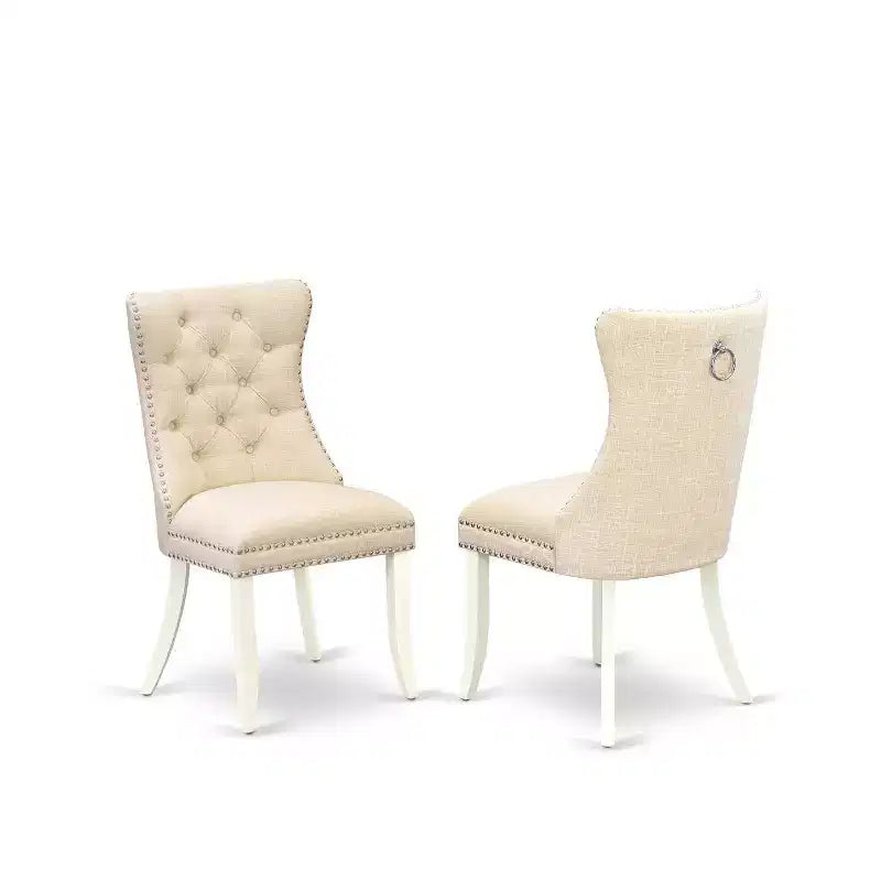 3-Piece Linen white Solid Wood Top - Round Upholstered Dining Room Set - Seats 4