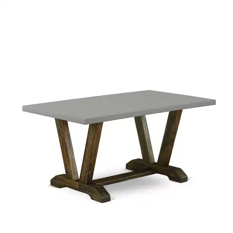 HomeStock 7-Piece Distressed Jacobean Finish Solid Wood Top Dining Table with 6 Parson-Chairs