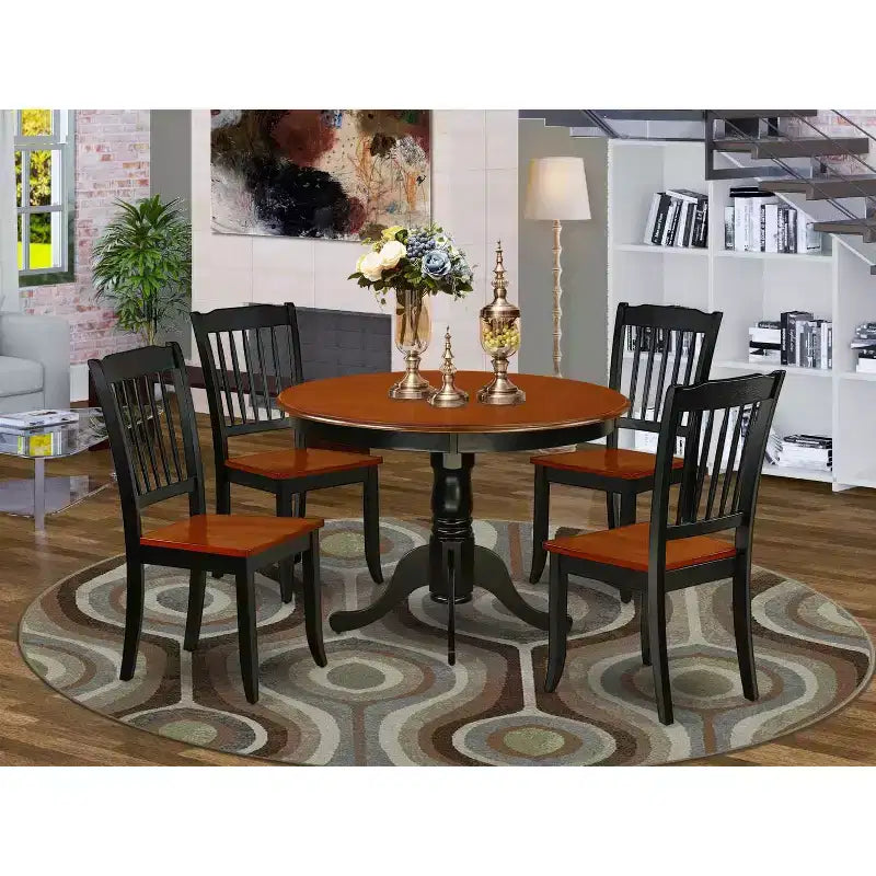 Hollywood Regency Dining Set - 5Pc Round Table & 4 Chairs - 42 Inch - Elegant Dining Room Furniture
