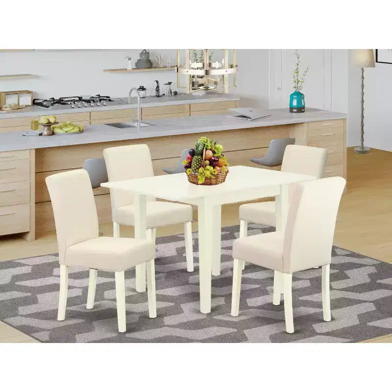 5-Piece Linen White Finish Solid Wood Top - Dining Room Set (Seats-4)