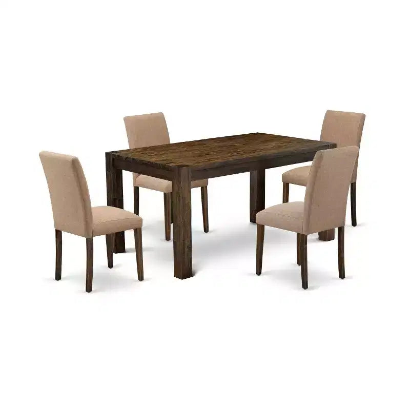 HomeStock 5-Pc Rectangular Natural Brown Finish Solid Wood Top-Upholstered Dining Room Set-Seats 4