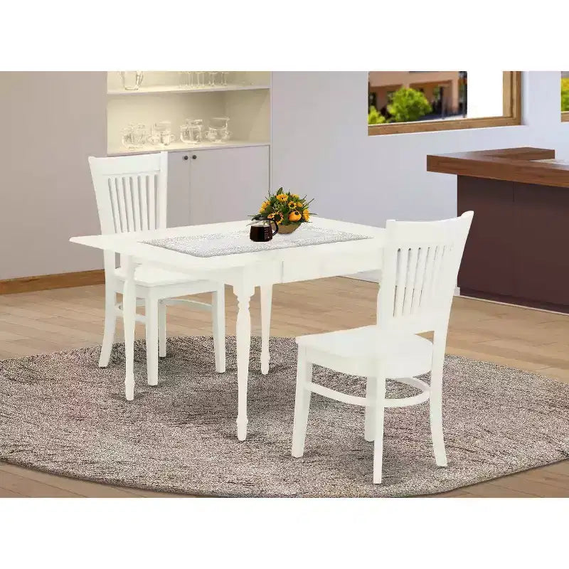 HomeStock 3-Pc Linen White Finish Rectangular Solid Wood Top With Dropleaf Dining Table Set