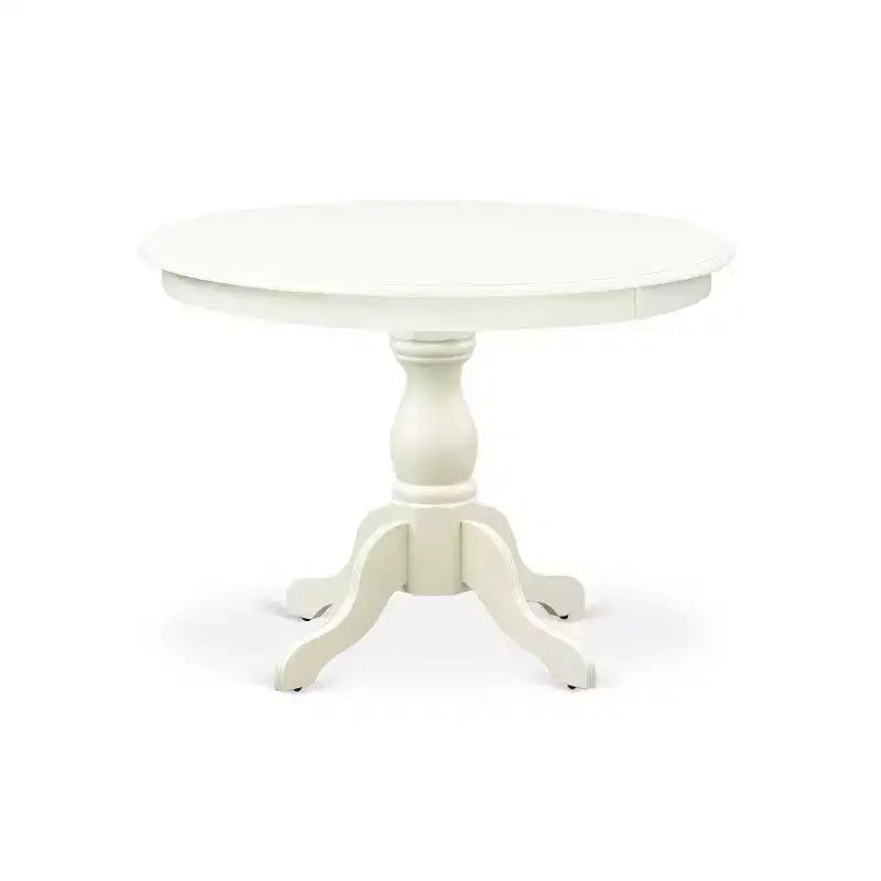 HomeStock 5-Piece Linen White Finish Solid Wood Top Dining table with 4 Chairs with Slat Back