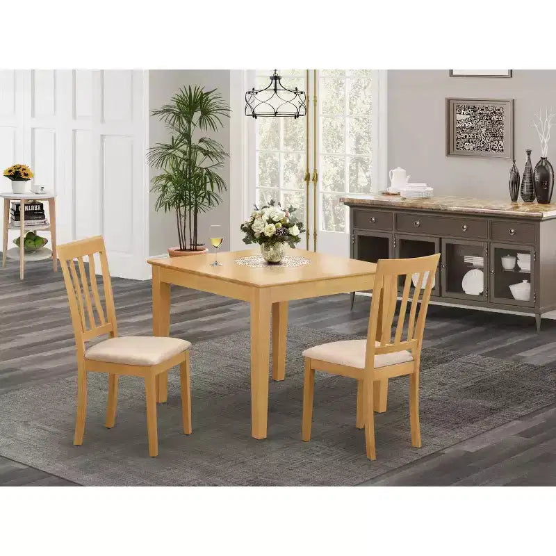 Small Dining Set - 3 Piece Table & Chairs, 36x36 Inch, Oak Finish, Kitchen Dining Room Set