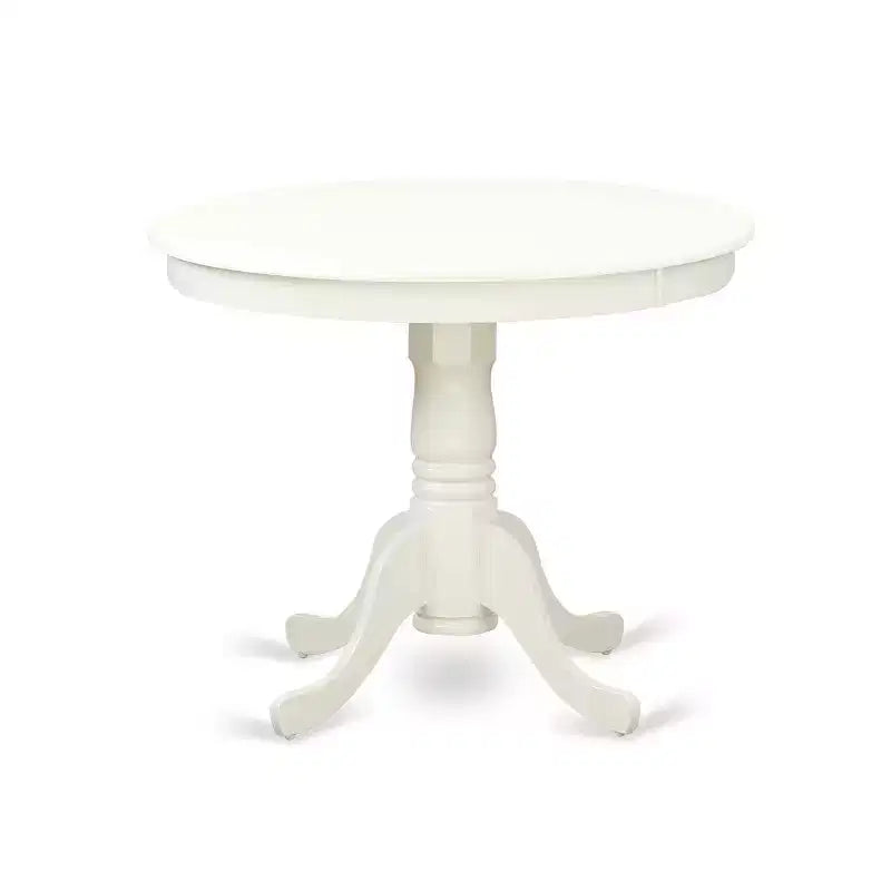 HomeStock 5-Pc Round Linen White Finish Solid Wood Top Dining table with 4 Chairs with Cross Back