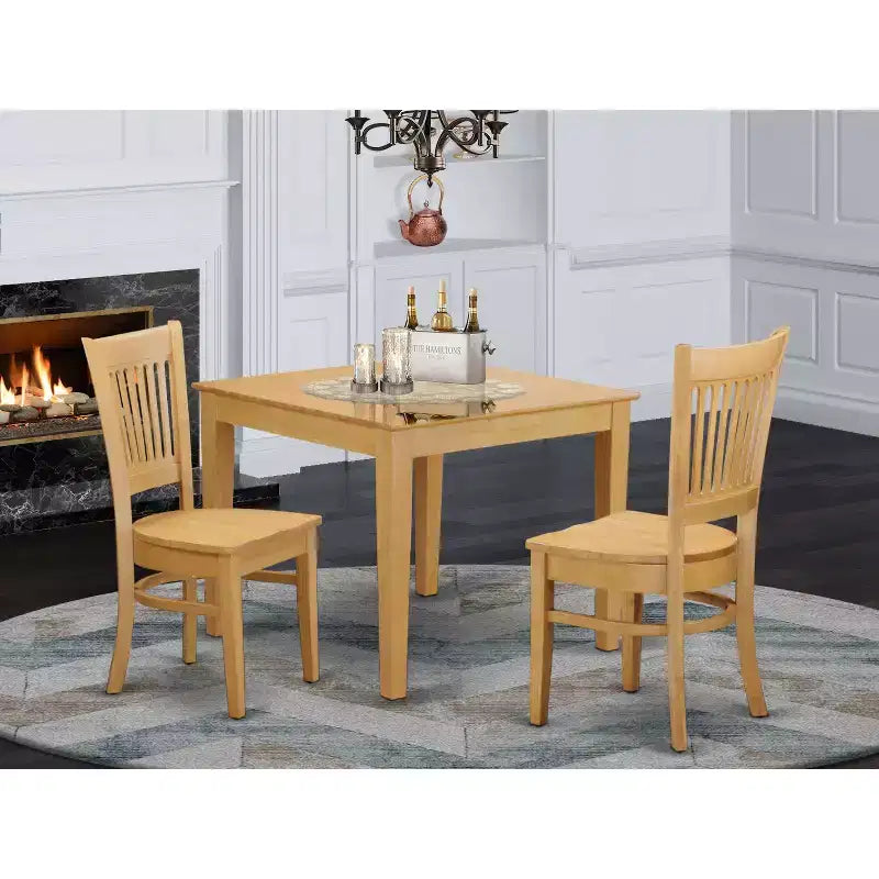 HomeStock 3-Piece Natural Brown Oak Finish Solid Wood Top Dining Table Set