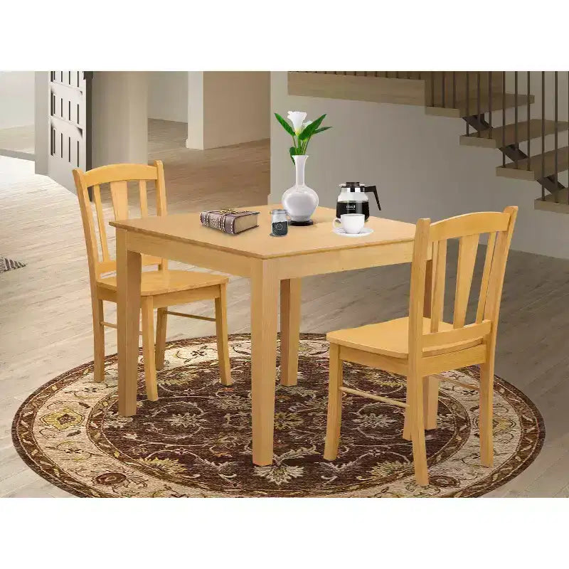 HomeStock 3-Pc Natural Brown Oak Finish Solid Wood Top Dining Table Set - Seats 2