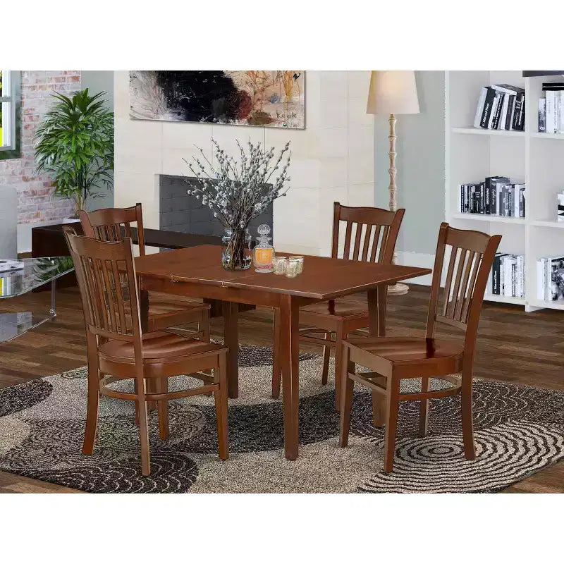 HomeStock 5-Pc Mahogany Finish Solid Wood Top-Rectangular Dining Room Set with Leaf-Seats 4