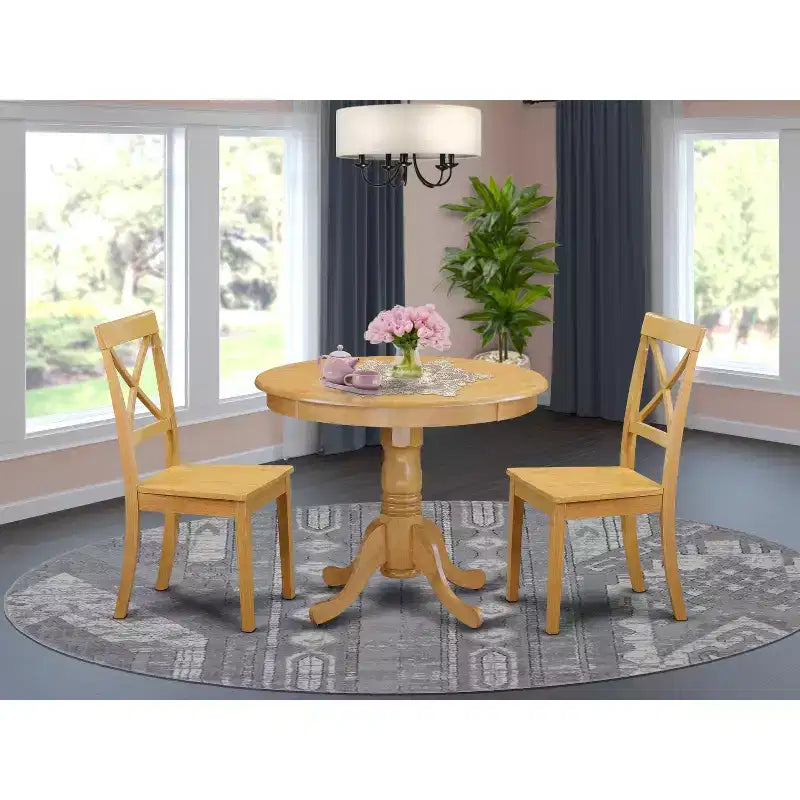 Round Kitchen Table Set - 3 Piece Dining Table with 2 Chairs - Solid Wood Construction