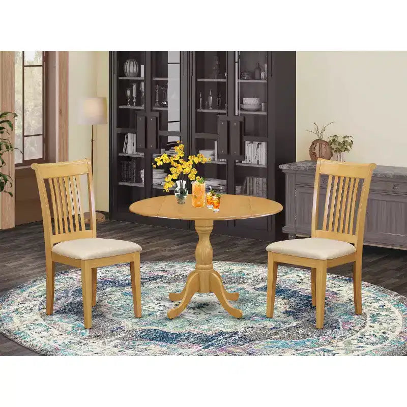 3-Piece Natural Oak Finish Solid Wood Top - Dining Room Set - Seats 4