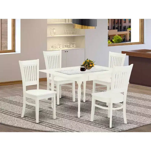 Ensemble de salle à manger rectangulaire 5 pièces, plateau en bois massif finition blanc lin - 4 places