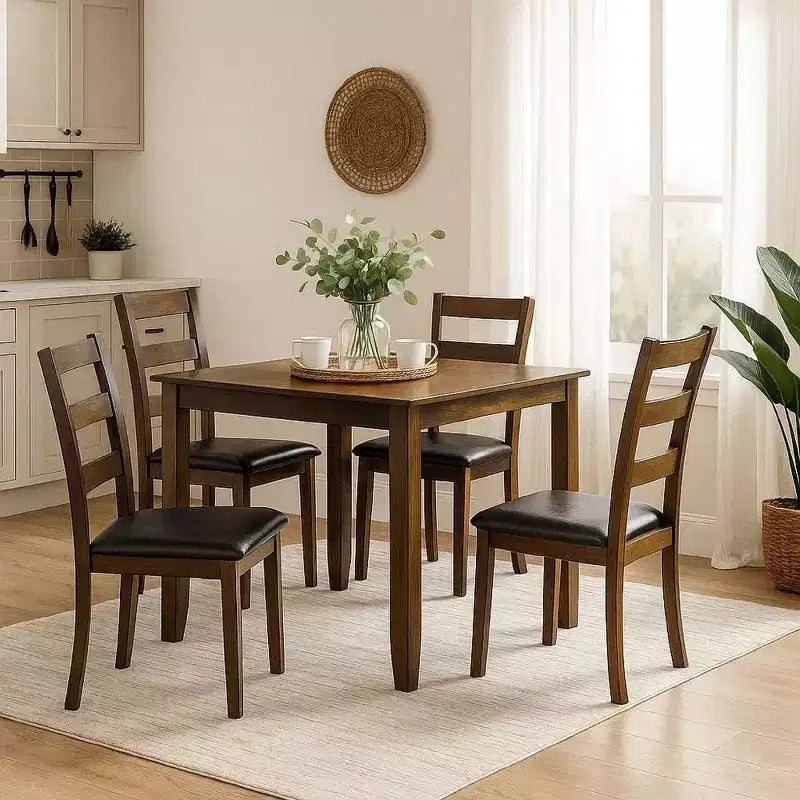 Royal Hampton 5 Piece Dining Table Set with Leatherette Seating, Brown