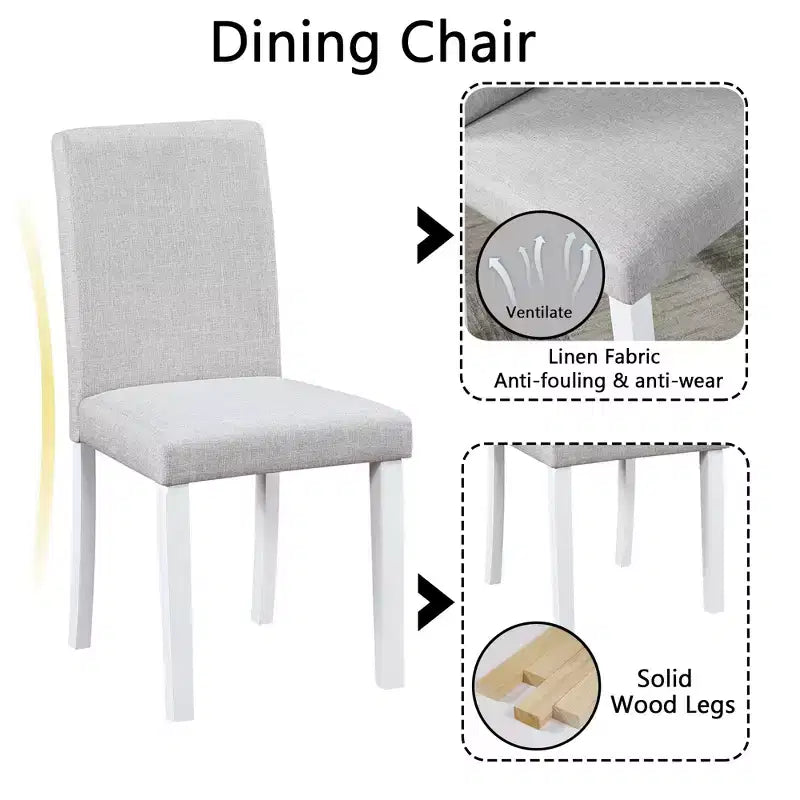CLIHOME 5-Piece Wooden Dining Table Set, Kitchen Crystal Decoration Table Set with Square Table and 4 Upholstered Chairs