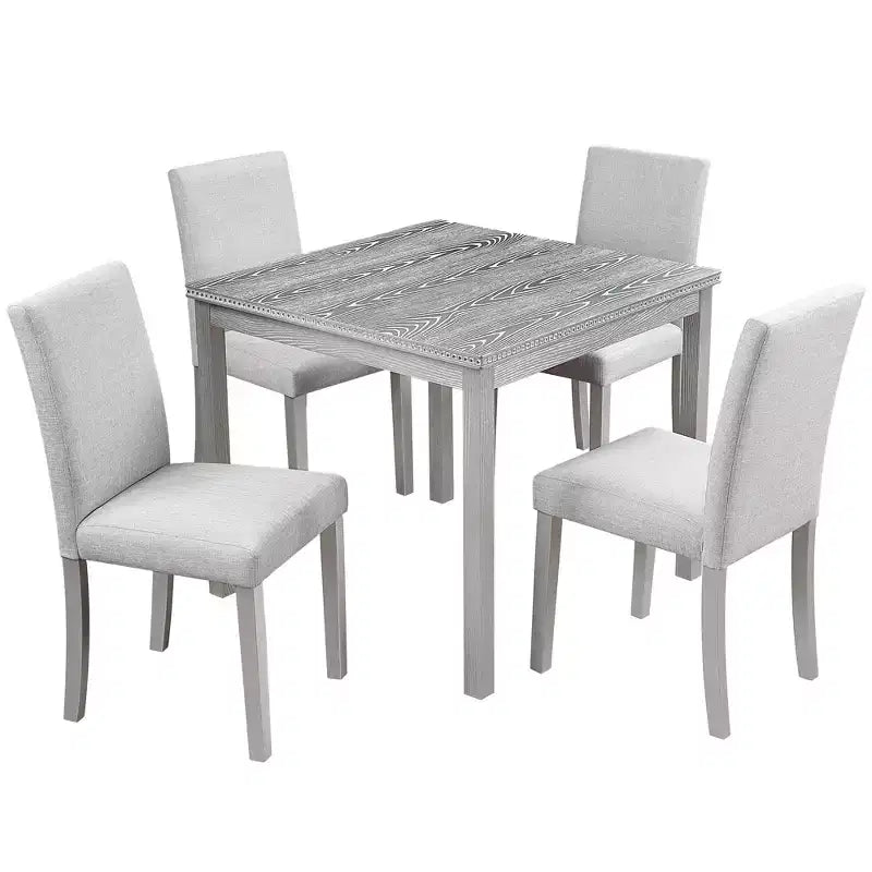 CLIHOME 5-Piece Wooden Dining Table Set, Kitchen Crystal Decoration Table Set with Square Table and 4 Upholstered Chairs