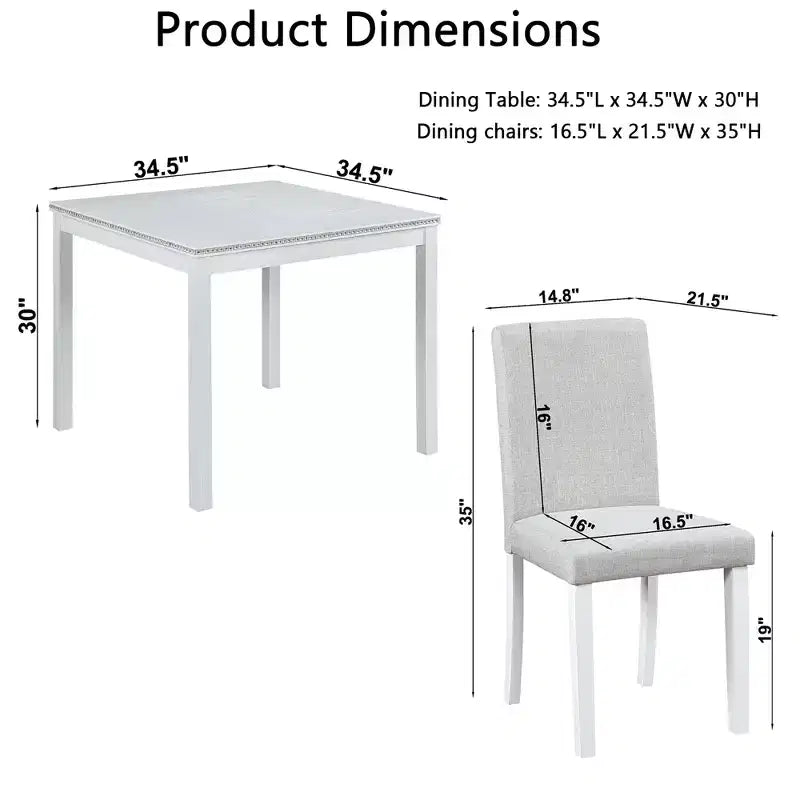 CLIHOME 5-Piece Wooden Dining Table Set, Kitchen Crystal Decoration Table Set with Square Table and 4 Upholstered Chairs