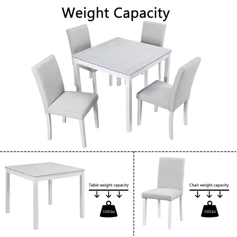 CLIHOME 5-Piece Wooden Dining Table Set, Kitchen Crystal Decoration Table Set with Square Table and 4 Upholstered Chairs