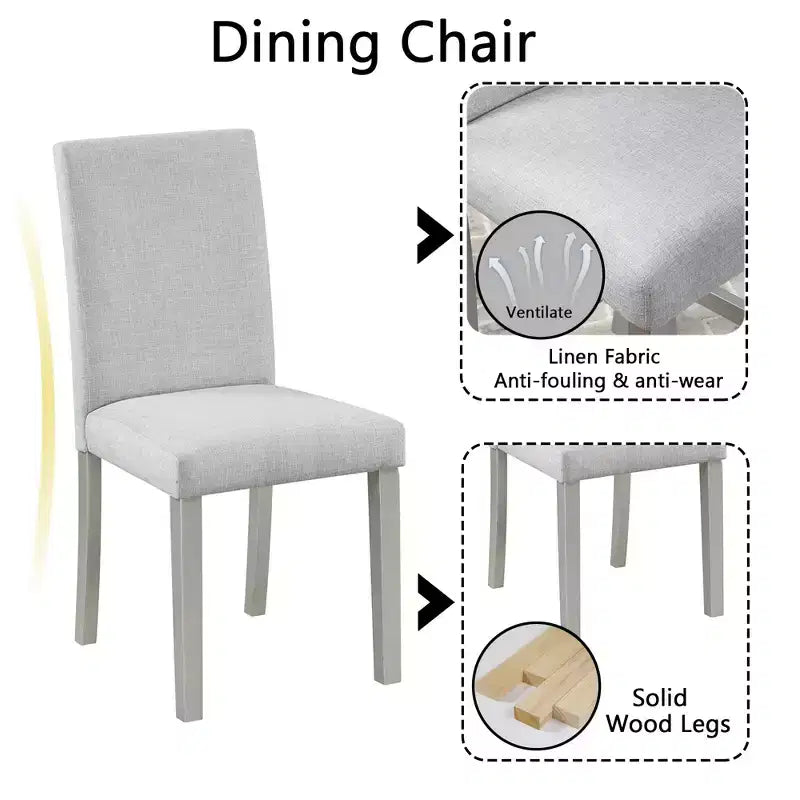 CLIHOME 5-Piece Wooden Dining Table Set, Kitchen Crystal Decoration Table Set with Square Table and 4 Upholstered Chairs
