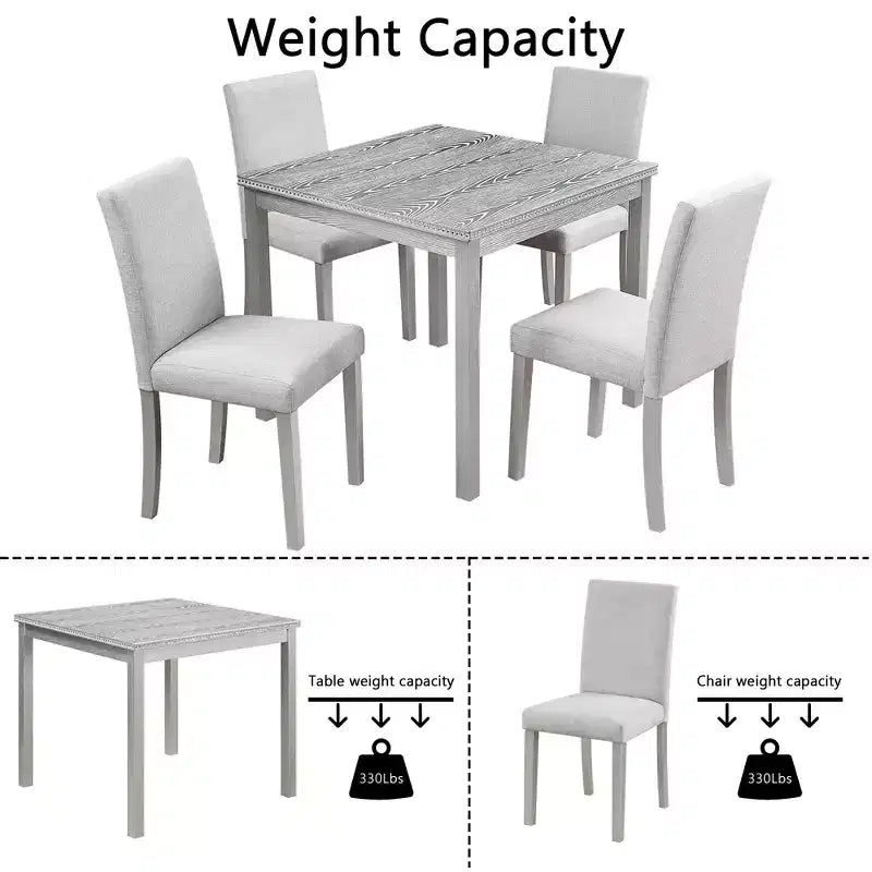 CLIHOME 5-Piece Wooden Dining Table Set, Kitchen Crystal Decoration Table Set with Square Table and 4 Upholstered Chairs