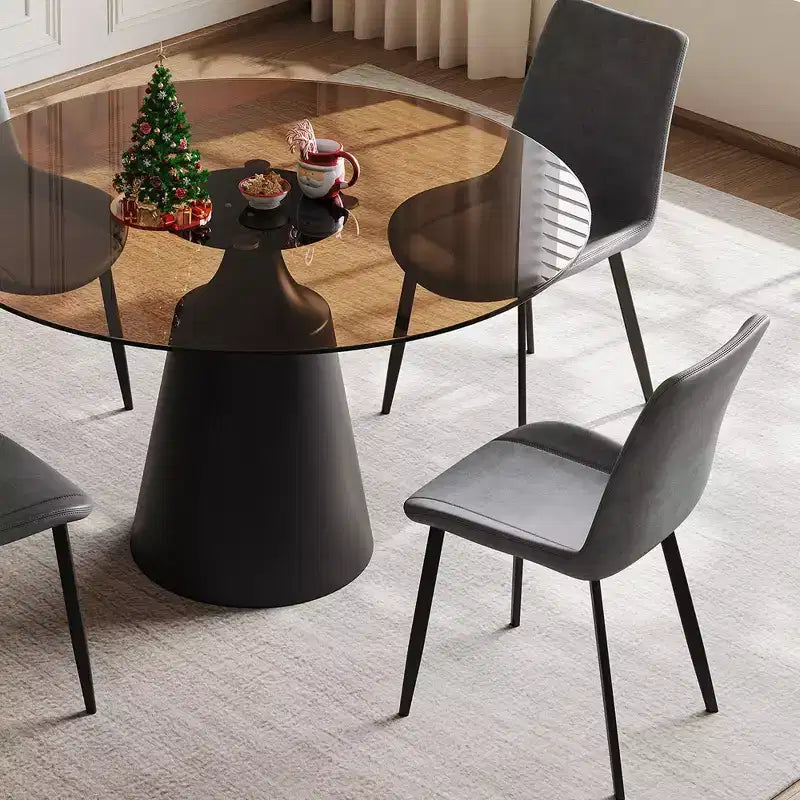 GDFStudio Zephyr Modern 5-Piece Dining Set with Round Tempered Glass Table and Faux Leather Upholstered Chairs