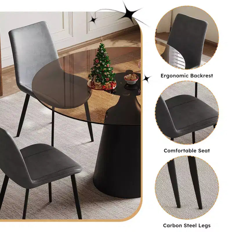 GDFStudio Zephyr Modern 5-Piece Dining Set with Round Tempered Glass Table and Faux Leather Upholstered Chairs