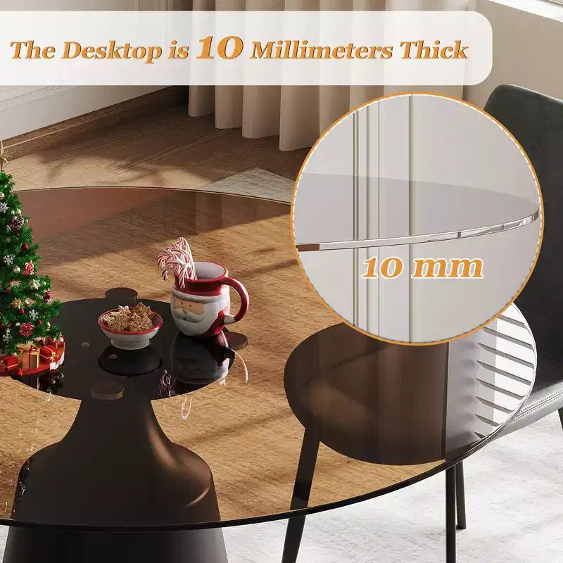 GDFStudio Zephyr Modern 5-Piece Dining Set with Round Tempered Glass Table and Faux Leather Upholstered Chairs