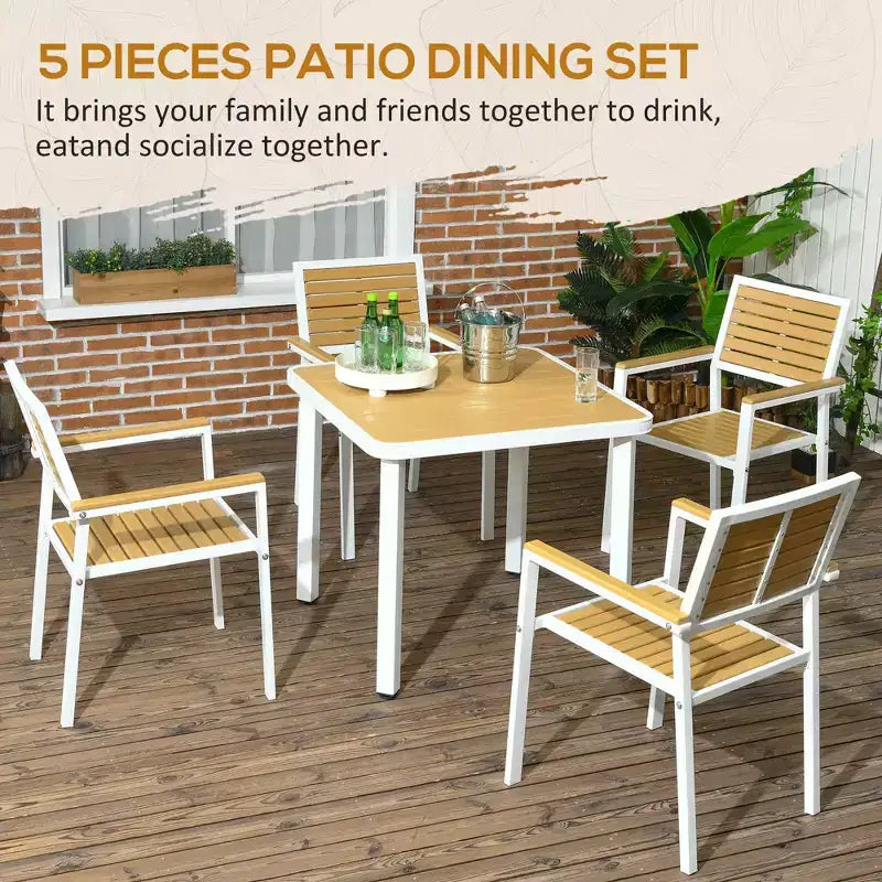 5 Pieces Outdoor Dining Set for 4, Wicker Rattan Patio Furniture Set, Patio Table and Chairs Set with Cushions, Square Metal Table Top