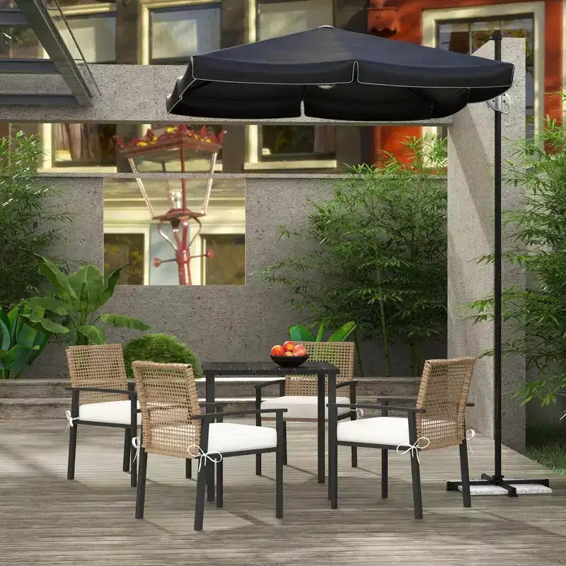 5 Pieces Outdoor Dining Set for 4, Wicker Rattan Patio Furniture Set, Patio Table and Chairs Set with Cushions, Square Metal Table Top