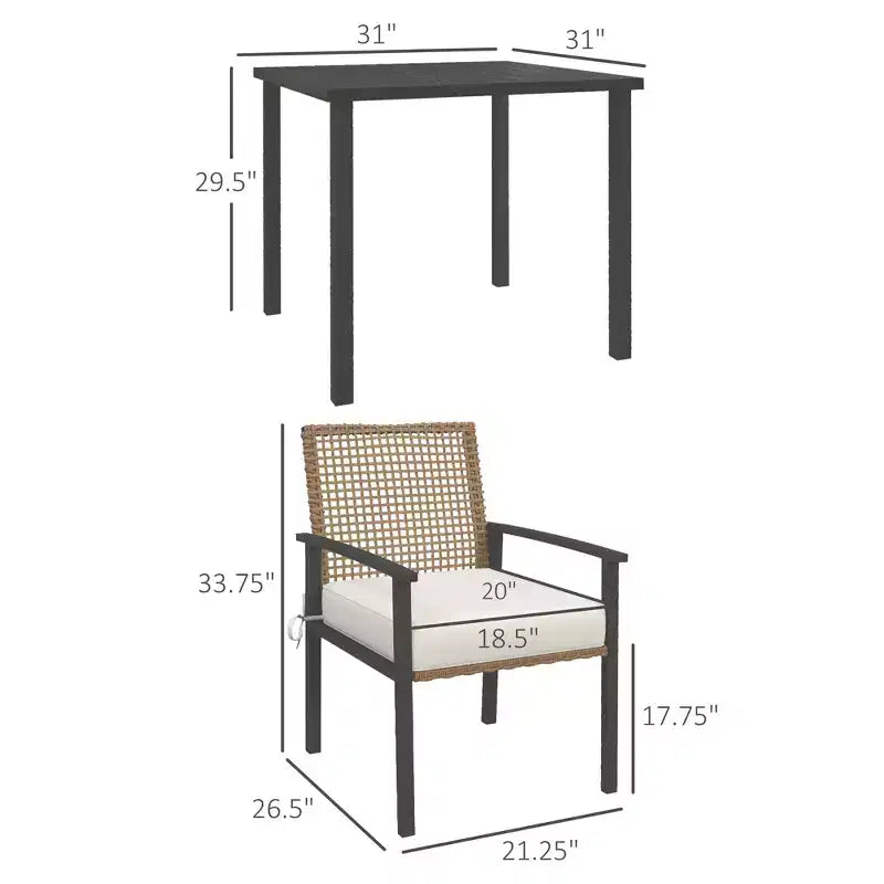 5 Pieces Outdoor Dining Set for 4, Wicker Rattan Patio Furniture Set, Patio Table and Chairs Set with Cushions, Square Metal Table Top