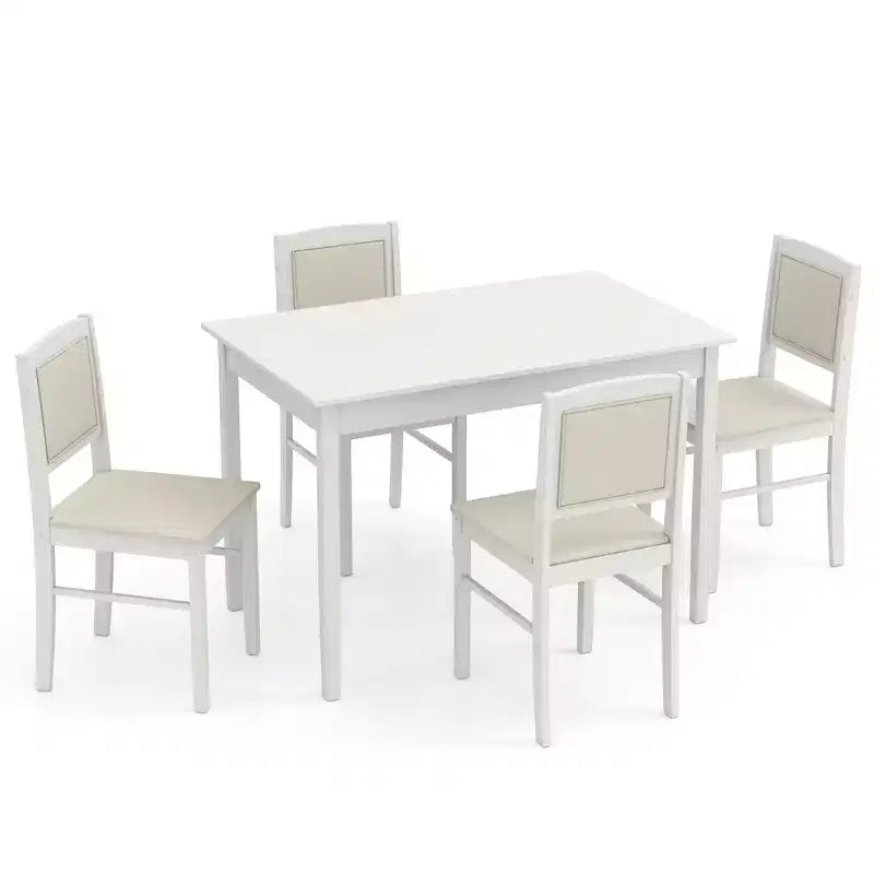 Costway 5 PCS Dining Table Set for 4 w/Rubber Wood Legs Upholstered Seat Padded Backrest