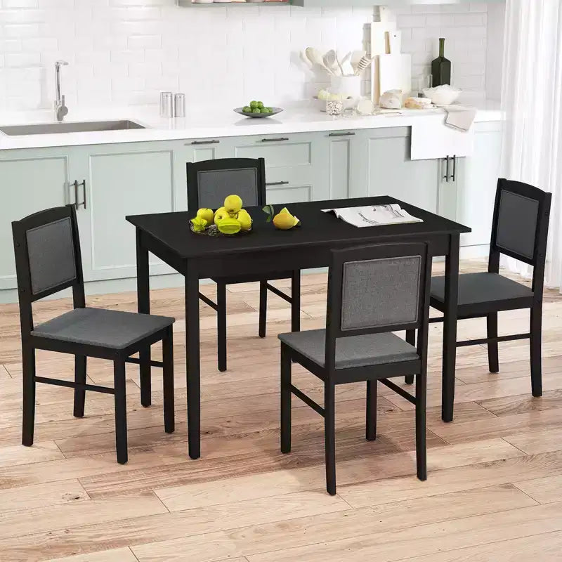 Costway 5 PCS Dining Table Set for 4 w/Rubber Wood Legs Upholstered Seat Padded Backrest
