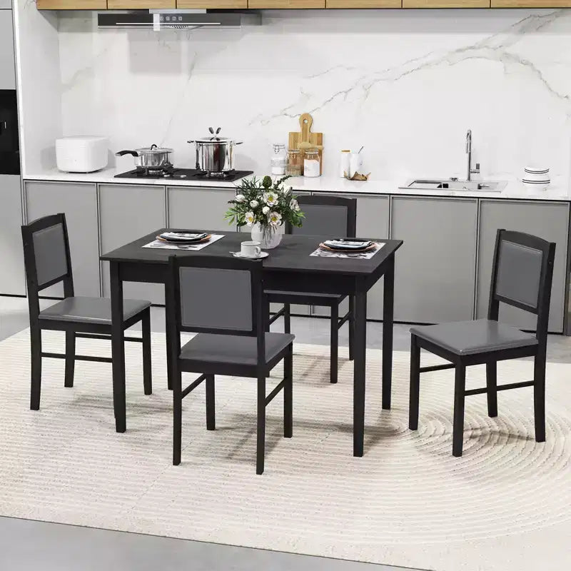 Costway 5 PCS Dining Table Set for 4 w/Rubber Wood Legs Upholstered Seat Padded Backrest