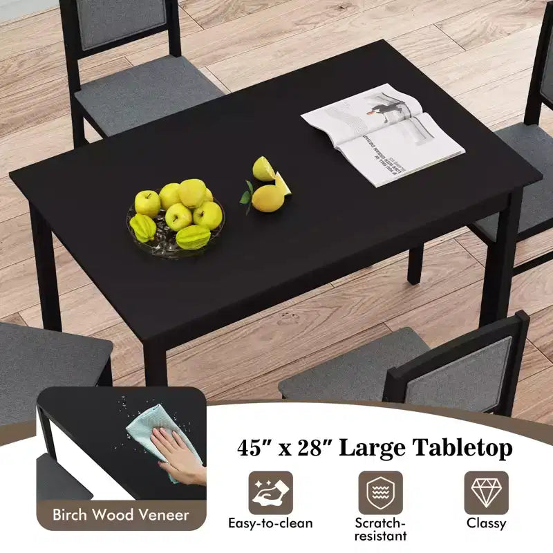 Costway 5 PCS Dining Table Set for 4 w/Rubber Wood Legs Upholstered Seat Padded Backrest